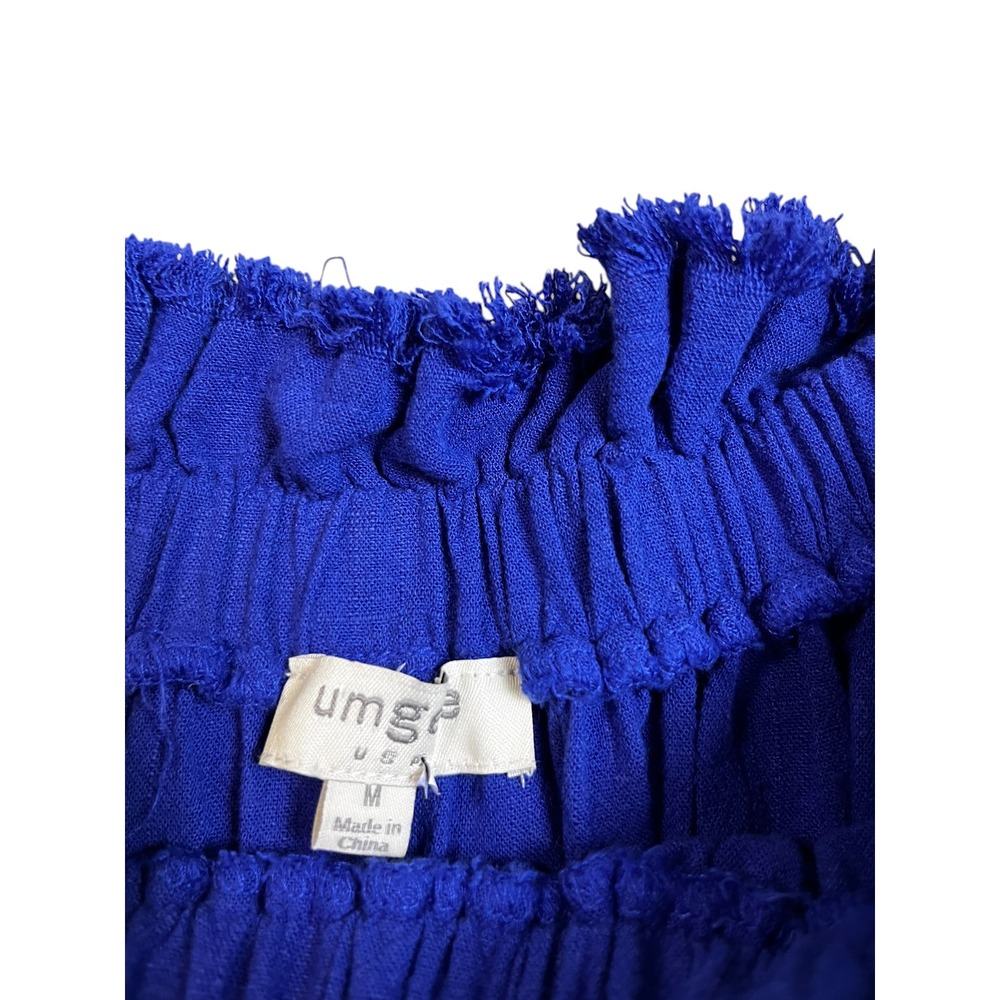 Umgee Royal Blue Linen Blend Ruffle Flutter Sleeve Boho Peasant Top Medium C2284 - Picture 5 of 9